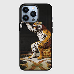 Чехол для iPhone 13 Pro Тигр сидит на золотом унитазе сердится, цвет: 3D-черный