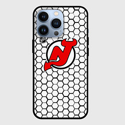 Чехол для iPhone 13 Pro Нью Джерси Девилз - белые соты, цвет: 3D-черный