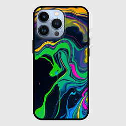 Чехол для iPhone 13 Pro Разводы и переливы разноцветной краски, цвет: 3D-черный
