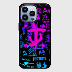 Чехол для iPhone 13 Pro Fortnite x doom neon logo, цвет: 3D-черный
