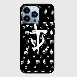 Чехол для iPhone 13 Pro Doom ведьмак логотипы, цвет: 3D-черный