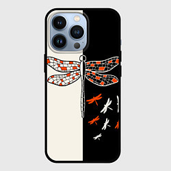 Чехол для iPhone 13 Pro Стрекозы на черно-белом, цвет: 3D-черный