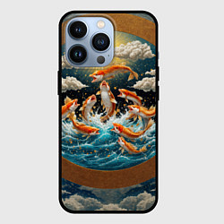 Чехол для iPhone 13 Pro Большие золотистые рыбы выпрыгивают из воды, цвет: 3D-черный
