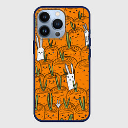 Чехол для iPhone 13 Pro Милый кролики в морковном поле, цвет: 3D-тёмно-синий