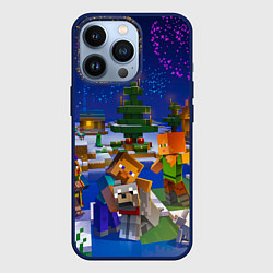 Чехол для iPhone 13 Pro Новый год в Майнкрафт, цвет: 3D-тёмно-синий