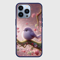 Чехол для iPhone 13 Pro Маленькая фиолетовая птица с сердечками и цветами, цвет: 3D-тёмно-синий
