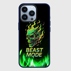 Чехол для iPhone 13 Pro Режим зверя огненный череп, цвет: 3D-тёмно-синий