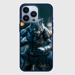 Чехол для iPhone 13 Pro Волк боец, цвет: 3D-тёмно-синий