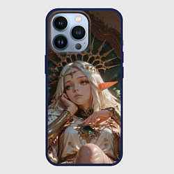 Чехол для iPhone 13 Pro Беловолосая королева эльфов на троне, цвет: 3D-тёмно-синий