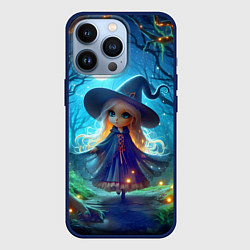 Чехол для iPhone 13 Pro Ведьмочка-малютка в ночь на хэллоуин, цвет: 3D-тёмно-синий