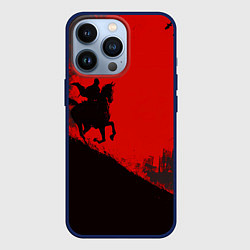 Чехол для iPhone 13 Pro Лошадь скачет на красном фоне, цвет: 3D-тёмно-синий