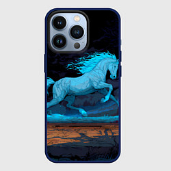 Чехол для iPhone 13 Pro Лошадь в синем свете, цвет: 3D-тёмно-синий