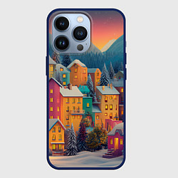 Чехол для iPhone 13 Pro Новогодний город в горах, цвет: 3D-тёмно-синий