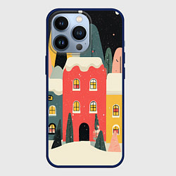 Чехол для iPhone 13 Pro Разноцветные новогодние дома, цвет: 3D-тёмно-синий