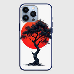 Чехол для iPhone 13 Pro Японское дерево и солнце, цвет: 3D-тёмно-синий