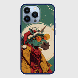 Чехол для iPhone 13 Pro Новогодний конь в желтых очках, цвет: 3D-тёмно-синий