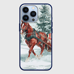 Чехол для iPhone 13 Pro Новогодняя лошадка 2026, цвет: 3D-тёмно-синий