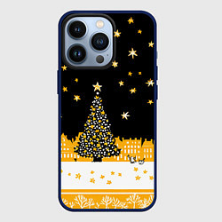 Чехол для iPhone 13 Pro Новый год в черно-желтом стиле, цвет: 3D-тёмно-синий