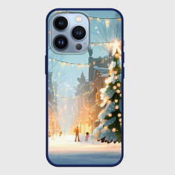 Чехол для iPhone 13 Pro Новогодняя елочка, цвет: 3D-тёмно-синий