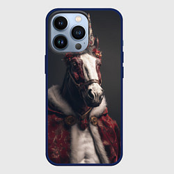 Чехол для iPhone 13 Pro Лошадь в новогоднем костюме, цвет: 3D-тёмно-синий