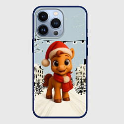 Чехол для iPhone 13 Pro Милая новогодняя лошадка с шарфом, цвет: 3D-тёмно-синий