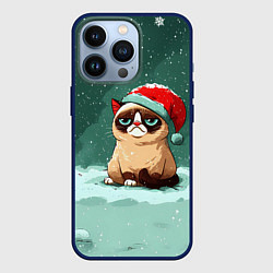Чехол для iPhone 13 Pro Мем Новогодний котик, цвет: 3D-тёмно-синий