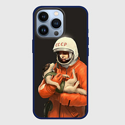 Чехол для iPhone 13 Pro Гагарин с лайкой, цвет: 3D-тёмно-синий