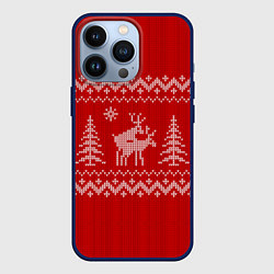Чехол для iPhone 13 Pro Олени под елками, цвет: 3D-тёмно-синий