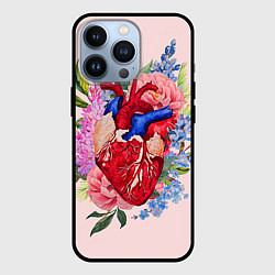 Чехол для iPhone 13 Pro Цветочное сердце, цвет: 3D-черный