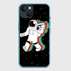 Чехол для iPhone 14 Plus Космонавт с магнитофоном, цвет: 3D-голубой