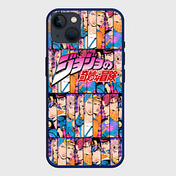 Чехол для iPhone 14 Plus JOJOS BIZARRE ADVENTURE HEROES ЦВЕТНОЙ, цвет: 3D-тёмно-синий