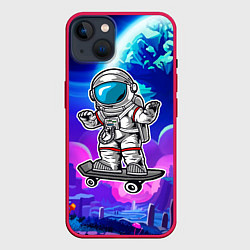 Чехол для iPhone 14 Plus Космонавт - скейтер, цвет: 3D-малиновый