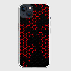 Чехол для iPhone 14 Plus НАНОКОСТЮМ Black and Red Hexagon Гексагоны, цвет: 3D-белый