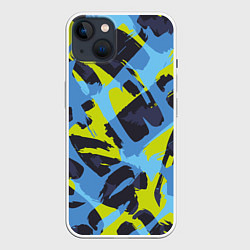 Чехол для iPhone 14 Plus Сине-салатовая абстракция, цвет: 3D-белый