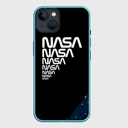 Чехол для iPhone 14 Plus Nasa надпись, цвет: 3D-голубой