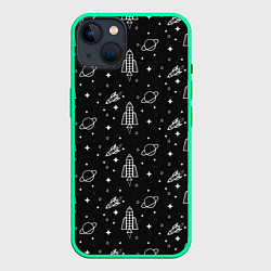 Чехол для iPhone 14 Plus Космос паттерн, цвет: 3D-мятный