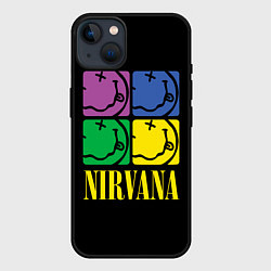 Чехол для iPhone 14 Plus NIRVANA - смайлы, цвет: 3D-черный