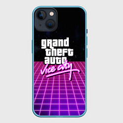 Чехол для iPhone 14 Plus GTA retro wave, цвет: 3D-голубой