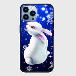 Чехол для iPhone 14 Pro Max Белый кролик в снежинках, цвет: 3D-черный
