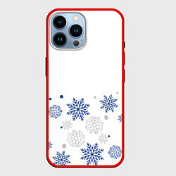 Чехол для iPhone 14 Pro Max Новогодние Снежинки - Белый, цвет: 3D-красный