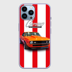 Чехол для iPhone 14 Pro Max Ретро маслкар Chevrolet Camaro SS 1968 года, цвет: 3D-светло-сиреневый