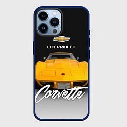 Чехол для iPhone 14 Pro Max Американская машина Chevrolet Corvette 70-х годов, цвет: 3D-тёмно-синий