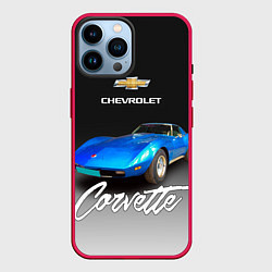 Чехол для iPhone 14 Pro Max Синий Chevrolet Corvette 70-х годов, цвет: 3D-малиновый