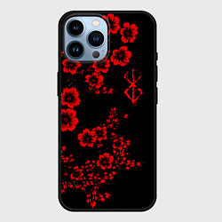 Чехол для iPhone 14 Pro Max Клеймо жертвы из аниме Берсерк - красные цветы, цвет: 3D-черный