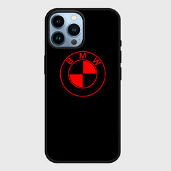 Чехол для iPhone 14 Pro Max BMW red logo, цвет: 3D-черный