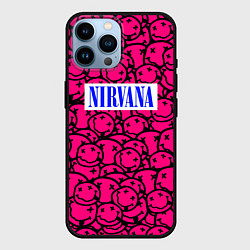 Чехол для iPhone 14 Pro Max Nirvana pink logo, цвет: 3D-черный