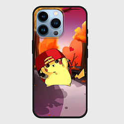 Чехол для iPhone 14 Pro Пикачу в бейсболке, цвет: 3D-черный