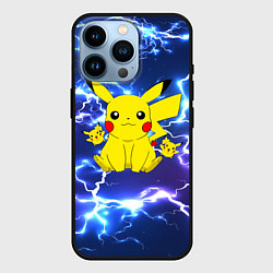 Чехол для iPhone 14 Pro ПИКАЧУ НА ФОНЕ МОЛНИЙ PIKACHU FLASH, цвет: 3D-черный