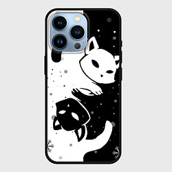 Чехол для iPhone 14 Pro Новогодние два кота кувыркаются, цвет: 3D-черный