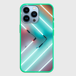 Чехол для iPhone 14 Pro Неоновые технологичные фонари - Светло-зелёный, цвет: 3D-мятный